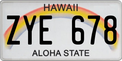 HI license plate ZYE678