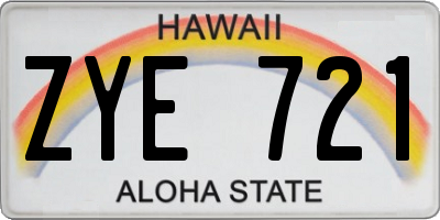 HI license plate ZYE721