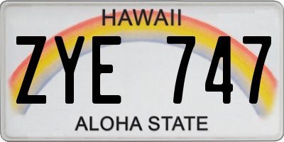 HI license plate ZYE747