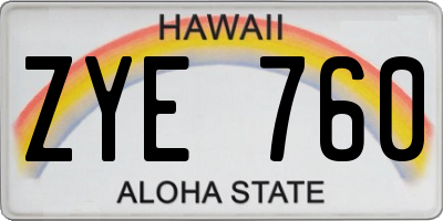 HI license plate ZYE760