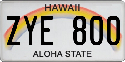 HI license plate ZYE800