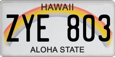 HI license plate ZYE803
