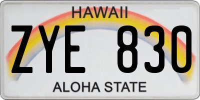 HI license plate ZYE830