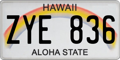 HI license plate ZYE836