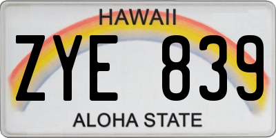 HI license plate ZYE839