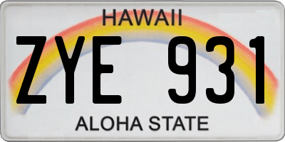 HI license plate ZYE931