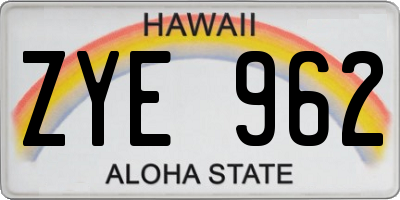 HI license plate ZYE962
