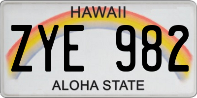 HI license plate ZYE982