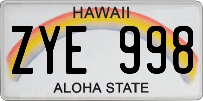 HI license plate ZYE998