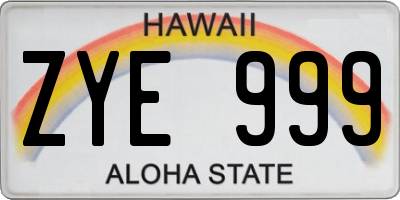 HI license plate ZYE999