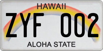 HI license plate ZYF002