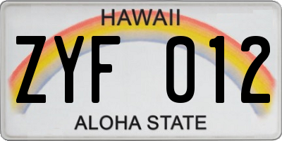 HI license plate ZYF012