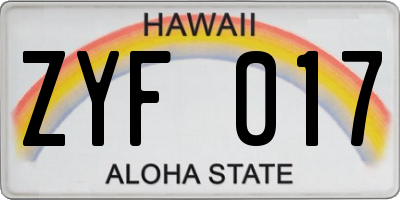 HI license plate ZYF017