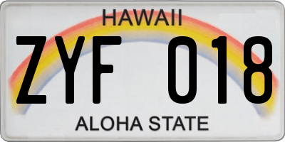 HI license plate ZYF018