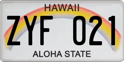 HI license plate ZYF021