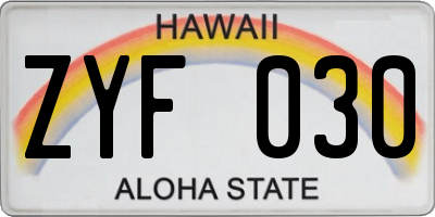 HI license plate ZYF030