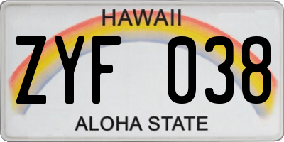HI license plate ZYF038