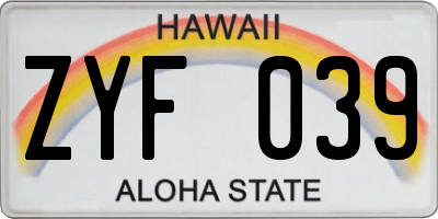 HI license plate ZYF039