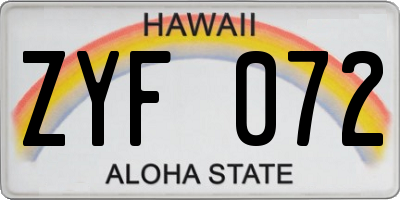 HI license plate ZYF072