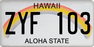 HI license plate ZYF103