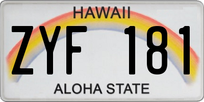 HI license plate ZYF181