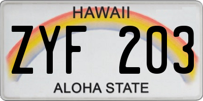 HI license plate ZYF203