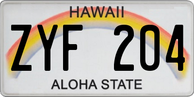 HI license plate ZYF204