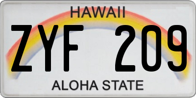 HI license plate ZYF209