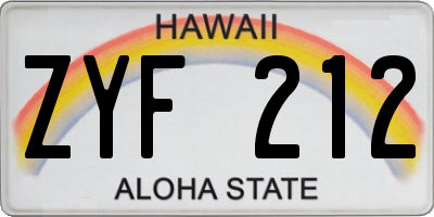 HI license plate ZYF212