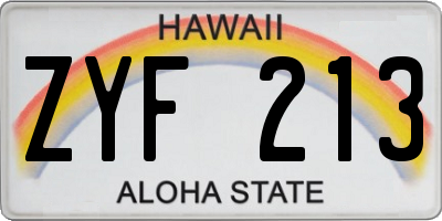 HI license plate ZYF213