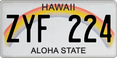 HI license plate ZYF224
