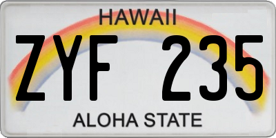 HI license plate ZYF235