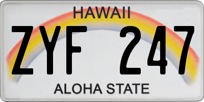 HI license plate ZYF247