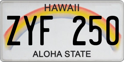HI license plate ZYF250