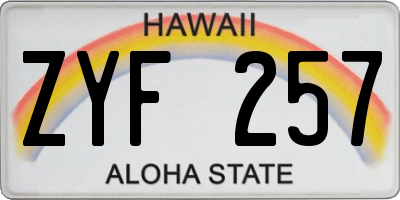 HI license plate ZYF257