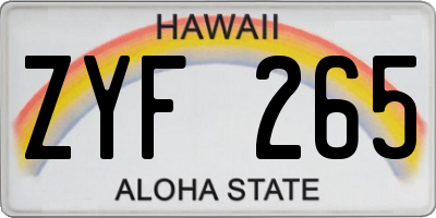 HI license plate ZYF265