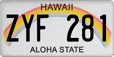 HI license plate ZYF281