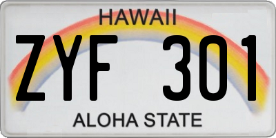 HI license plate ZYF301