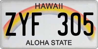 HI license plate ZYF305