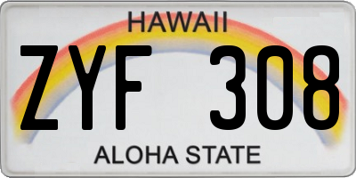 HI license plate ZYF308