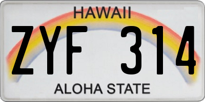 HI license plate ZYF314