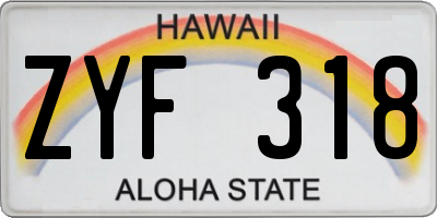 HI license plate ZYF318