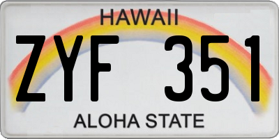 HI license plate ZYF351