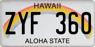 HI license plate ZYF360