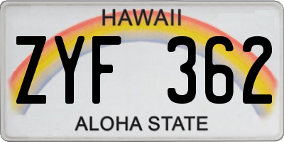 HI license plate ZYF362