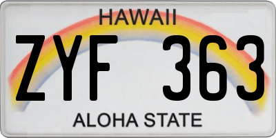 HI license plate ZYF363