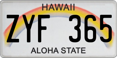 HI license plate ZYF365