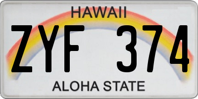 HI license plate ZYF374
