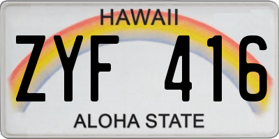HI license plate ZYF416