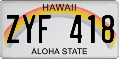 HI license plate ZYF418